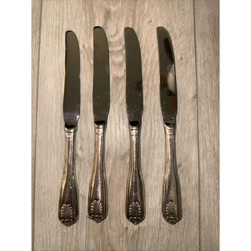 4 Vintage‎ Dinner Knives COVENTRY SHELL Retroneu Silverplate flatware